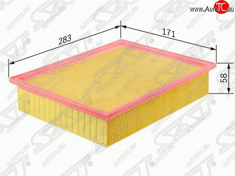 349 р. Фильтр воздушный двигателя SAT (283х171х58 mm)  Mercedes-Benz E-Class ( W124,  S124) (1984-1996) седан дорестайлинг, универсал рестайлинг  с доставкой в г. Майкоп