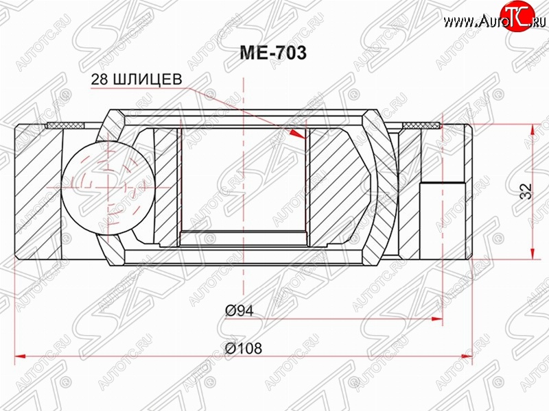 1 869 р. Шрус (внутренний) SAT (28*108 мм) Mercedes-Benz Vito W638 (1996-2003)  с доставкой в г. Майкоп