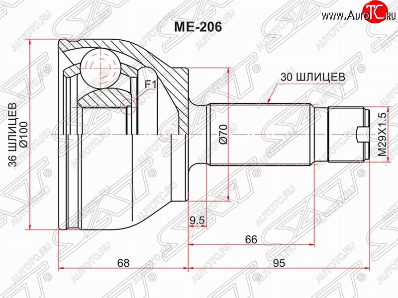 2 579 р. Шрус (наружный) SAT (36*30*70 мм)  Mercedes-Benz Vito  W639 (2003-2014) дорестайлинг, рестайлинг  с доставкой в г. Майкоп