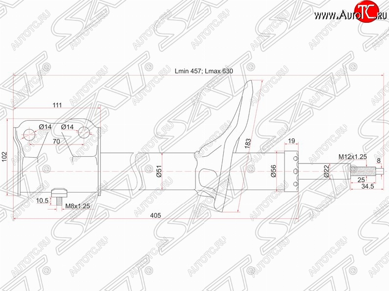 4 189 р. Амортизатор передний (2WD, 4WD) SAT (L 175, установка на левую или правую сторону) Mitsubishi Outlander CU (2003-2009)  с доставкой в г. Майкоп