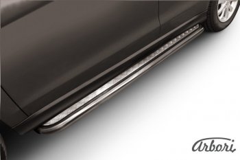 Защита штатных порогов с листом Arbori (труба - нержавейка d42, лист - алюминий) Mitsubishi ASX 1-ый рестайлинг (2013-2016)