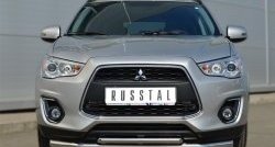 Защита переднего бампера (2 трубыØ63 и 42 мм, нержавейка) SLITKOFF Mitsubishi ASX (2013-2016) 1-ый рестайлинг