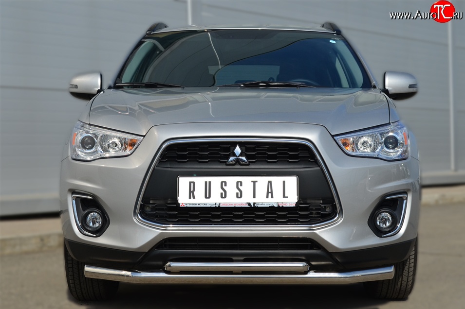 17 899 р. Защита переднего бампера (2 трубыØ63 и 42 мм, нержавейка) SLITKOFF  Mitsubishi ASX (2013-2016) 1-ый рестайлинг  с доставкой в г. Майкоп