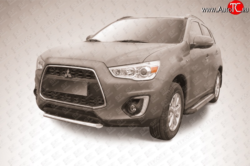 12 599 р. Защита переднего бампера из короткой трубы диаметром 57 мм Slitkoff  Mitsubishi ASX (2013-2016) 1-ый рестайлинг (Нержавейка, Полированная)  с доставкой в г. Майкоп