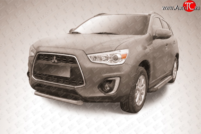 13 749 р. Защита переднего бампера из короткой трубы диаметром 76 мм Slitkoff  Mitsubishi ASX (2013-2016) 1-ый рестайлинг (Нержавейка, Полированная)  с доставкой в г. Майкоп