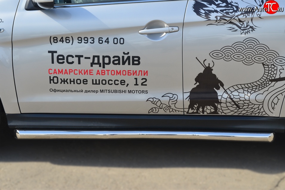 76 999 р. Защита порогов из круглой трубы диаметром 63 мм Russtal Mitsubishi ASX 1-ый рестайлинг (2013-2016) (Защита порогов с со скосами на торцах (вариант 1))  с доставкой в г. Майкоп