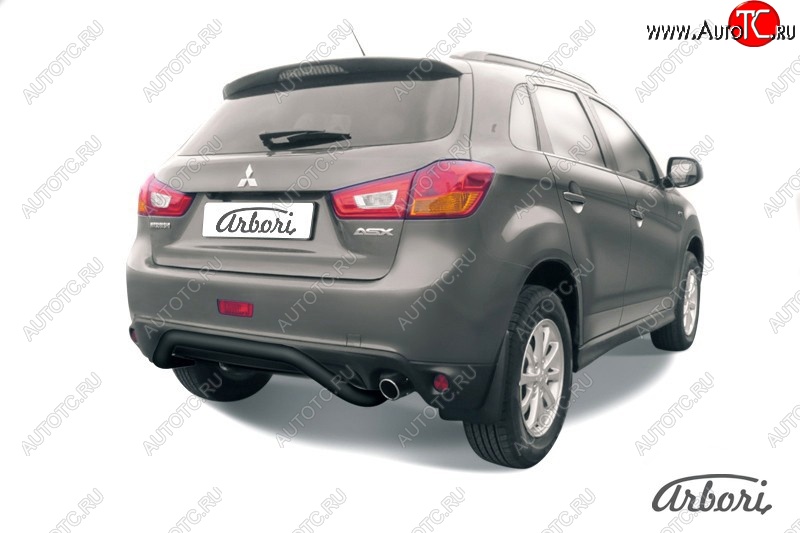 9 719 р. Защита заднего бампера Arbori (скоба, черная, 1 труба d57 mm). Mitsubishi ASX 1-ый рестайлинг (2013-2016)  с доставкой в г. Майкоп