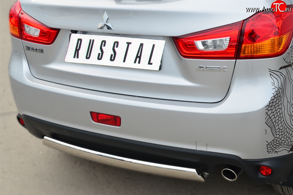 10 949 р. Защита заднего бампера (Ø75x42 мм, нержавейка) Russtal Mitsubishi ASX 1-ый рестайлинг (2013-2016)  с доставкой в г. Майкоп