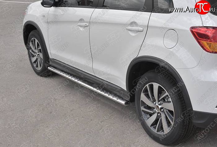 16 649 р. Защита порогов (Ø75x42 мм с проступью, нержавейка) Russtal Mitsubishi ASX 2-ой рестайлинг (2017-2020)  с доставкой в г. Майкоп