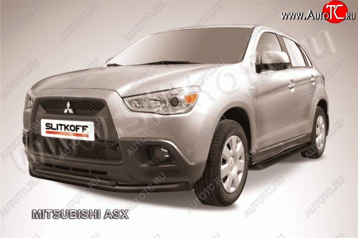 11 899 р. Защита переднего бампера из труб d57/d42 Slitkoff  Mitsubishi ASX (2010-2012) дорестайлинг (Цвет: серебристый)  с доставкой в г. Майкоп