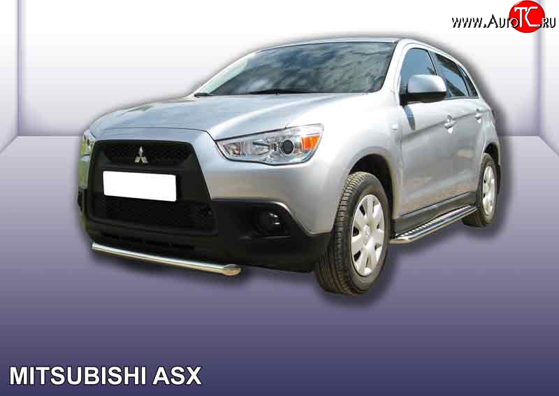 12 649 р. Защита переднего бампера из короткой трубы диаметром 57 мм Slitkoff  Mitsubishi ASX (2010-2012) дорестайлинг (Нержавейка, Полированная)  с доставкой в г. Майкоп