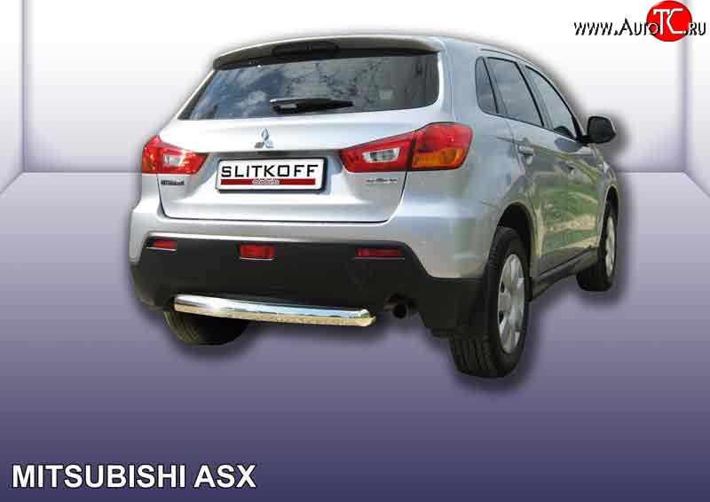 12 999 р. Защита заднего бампера из короткой трубы диаметром 76 мм Slitkoff Mitsubishi ASX дорестайлинг (2010-2012) (Нержавейка, Полированная)  с доставкой в г. Майкоп