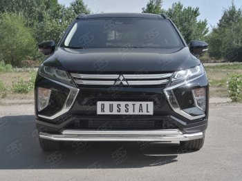 Защита переднего бампера (2 трубы Ø63 и 42 мм, нержавейка) SLITKOFF Mitsubishi Eclipse Cross  GK (2017-2021) дорестайлинг