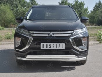 Защита переднего бампера (2 трубы Ø63 и 75х42 мм, нержавейка) SLITKOFF Mitsubishi Eclipse Cross  GK (2017-2021) дорестайлинг