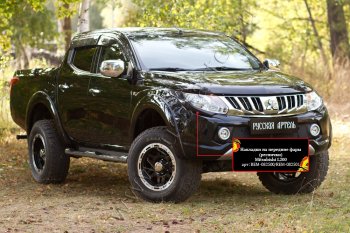 1 839 р. Накладки на фары (реснички) RA Mitsubishi L200 5 KK,KL дорестайлинг (2015-2019) (Неокрашенные)  с доставкой в г. Майкоп. Увеличить фотографию 2