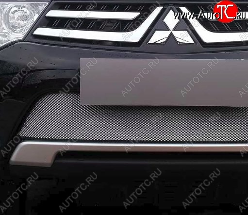 1 539 р. Защитная сетка на бампер (рестайлинг) Russtal (хром) Mitsubishi L200 5 KK,KL дорестайлинг (2015-2019)  с доставкой в г. Майкоп