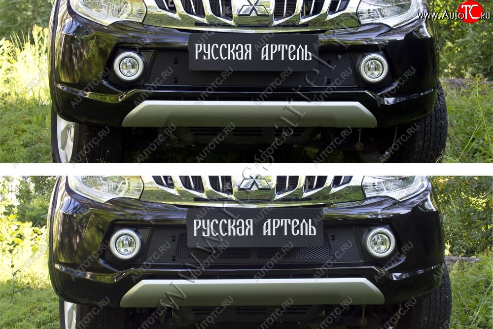 2 779 р. Зимняя заглушка решетки радиатора и переднего бампера RA Mitsubishi L200 5 KK,KL дорестайлинг (2015-2019) (Поверхность шагрень)  с доставкой в г. Майкоп