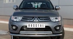 Защита переднего бампера (2 трубыØ63 мм, нержавейка) SLITKOFF Mitsubishi L200  5 KK,KL (2015-2019) дорестайлинг