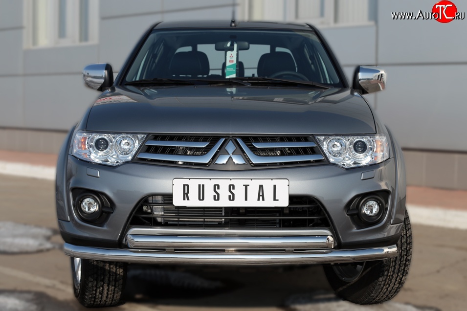 18 799 р. Защита переднего бампера (2 трубыØ63 мм, нержавейка) SLITKOFF Mitsubishi L200 5 KK,KL дорестайлинг (2015-2019)  с доставкой в г. Майкоп