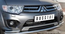17 949 р. Защита переднего бампера (2 трубыØ63 и 42 мм, нержавейка) SLITKOFF Mitsubishi L200 5 KK,KL дорестайлинг (2015-2019)  с доставкой в г. Майкоп. Увеличить фотографию 3