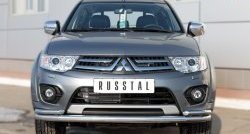 Защита переднего бампера (2 трубыØ63 и 42 мм, нержавейка) SLITKOFF Mitsubishi L200  5 KK,KL (2015-2019) дорестайлинг