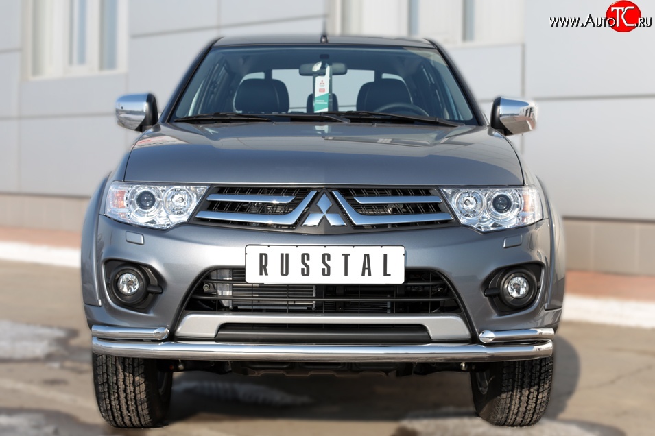 17 949 р. Защита переднего бампера (2 трубыØ63 и 42 мм, нержавейка) SLITKOFF Mitsubishi L200 5 KK,KL дорестайлинг (2015-2019)  с доставкой в г. Майкоп