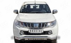 Защита переднего бампера (Ø63 мм волна с надписью, нержавейка) SLITKOFF Mitsubishi L200  5 KK,KL (2015-2019) дорестайлинг