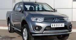 14 399 р. Защита переднего бампера (2 трубы Ø63 и 75х42 мм, нержавейка) Russtal Mitsubishi L200 5 KK,KL дорестайлинг (2015-2019)  с доставкой в г. Майкоп. Увеличить фотографию 2