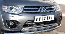 14 399 р. Защита переднего бампера (2 трубы Ø63 и 75х42 мм, нержавейка) Russtal Mitsubishi L200 5 KK,KL дорестайлинг (2015-2019)  с доставкой в г. Майкоп. Увеличить фотографию 3