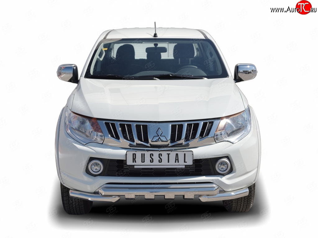 26 499 р. Защита переднего бампера (Ø63 мм с зубами, нержавейка) SLITKOFF  Mitsubishi L200  5 KK,KL (2018-2022) рестайлинг  с доставкой в г. Майкоп