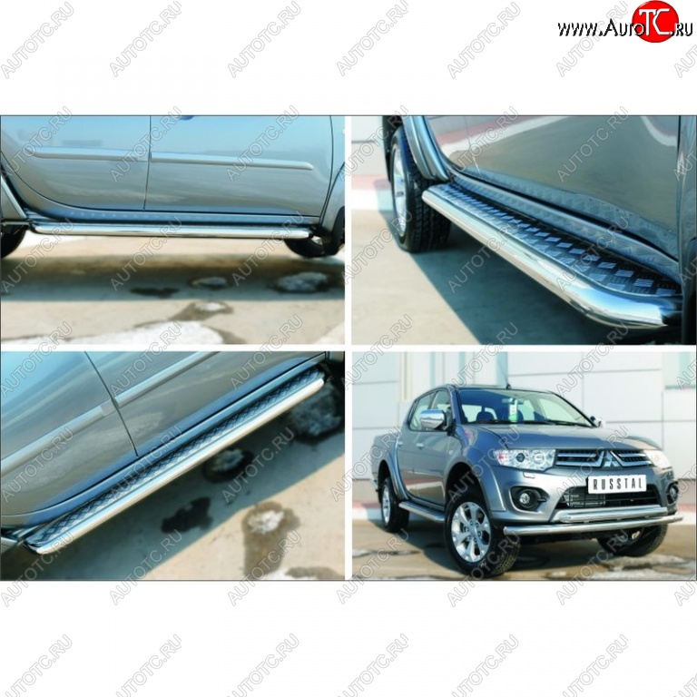 30 799 р. Порожки для ног (Ø63) SLITKOFF  Mitsubishi L200  5 KK,KL (2015-2019) дорестайлинг (лист - алюминий, профиль - сталь)  с доставкой в г. Майкоп