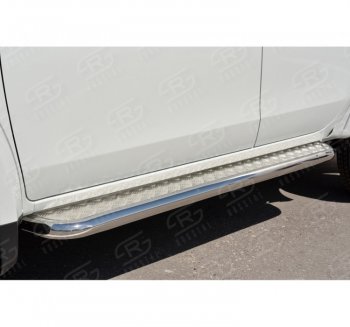 Порожки для ног (Ø63) SLITKOFF Mitsubishi L200  5 KK,KL (2015-2019) дорестайлинг (лист - нержавейка, профиль - нержавейка)