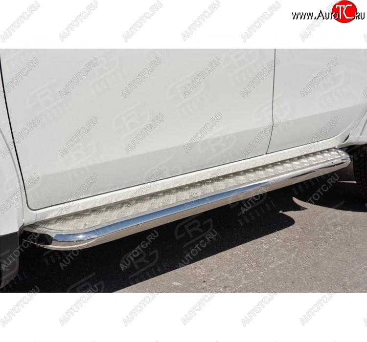 43 999 р. Порожки для ног (Ø63) SLITKOFF  Mitsubishi L200  5 KK,KL (2015-2019) дорестайлинг (лист - нержавейка, профиль - нержавейка)  с доставкой в г. Майкоп
