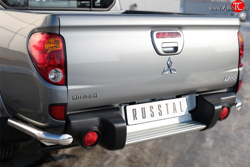 15 699 р. Защита заднего бампера (Ø63 мм уголки, нержавейка) SLITKOFF  Mitsubishi L200  5 KK,KL (2015-2019) дорестайлинг  с доставкой в г. Майкоп