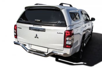 Защита заднего бампера Slitkoff (Ø 76 мм, с проступью, без бампера) Mitsubishi L200  5 KK,KL (2015-2022) дорестайлинг, рестайлинг (Нержавеющая сталь)