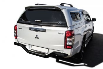 Защита заднего бампера Slitkoff (Ø 76 мм, с проступью, без бампера) Mitsubishi L200  5 KK,KL (2015-2022) дорестайлинг, рестайлинг (Сталь с полимерным покрытием. Цвет: черный)