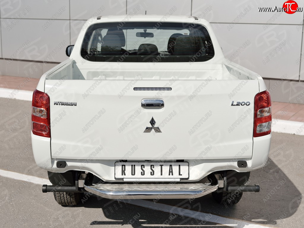 19 799 р. Защита заднего бампера (труба d63 с листом) SLITKOFF Mitsubishi L200 5 KK,KL дорестайлинг (2015-2019) (Лист алюминий/профиль сталь)  с доставкой в г. Майкоп