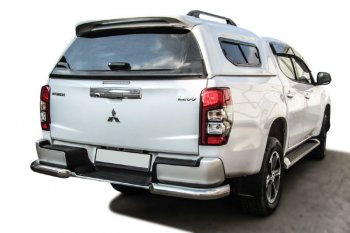 Защита заднего бампера Slitkoff (Ø 76 мм, уголки, с бампером) Mitsubishi L200  5 KK,KL (2018-2022) рестайлинг (Нержавеющая сталь)