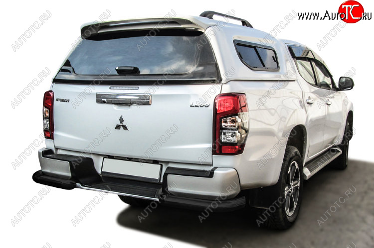 8 999 р. Защита заднего бампера Slitkoff (Ø 76 мм, уголки, с бампером) Mitsubishi L200 5 KK,KL рестайлинг (2018-2022) (Сталь с полимерным покрытием. Цвет: черный)  с доставкой в г. Майкоп