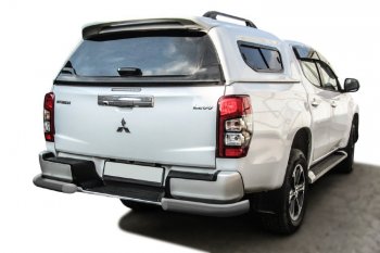 Защита заднего бампера Slitkoff (Ø 76 мм, уголки, с бампером) Mitsubishi L200  5 KK,KL (2018-2022) рестайлинг (Сталь с полимерным покрытием. Цвет: серебристый)
