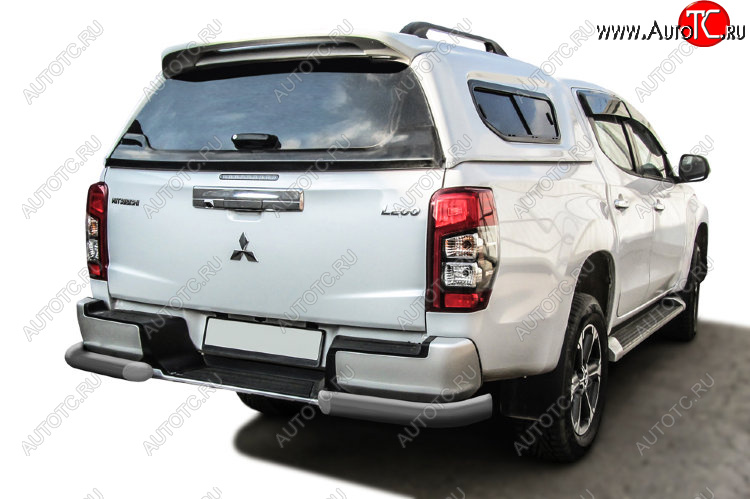 8 999 р. Защита заднего бампера Slitkoff (Ø 76 мм, уголки, с бампером)  Mitsubishi L200  5 KK,KL (2018-2022) рестайлинг (Сталь с полимерным покрытием. Цвет: серебристый)  с доставкой в г. Майкоп