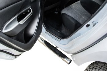 22 799 р. Защита порогов Slitkoff (Ø 76 мм, с проступями)  Mitsubishi L200  5 KK,KL (2015-2022) дорестайлинг, рестайлинг (Нержавеющая сталь)  с доставкой в г. Майкоп. Увеличить фотографию 3