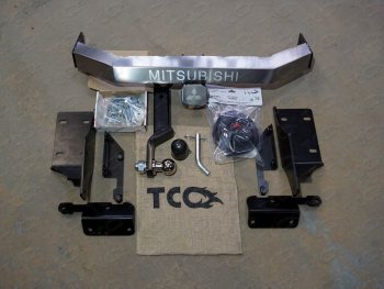 Фаркоп (тягово-сцепное устройство) без заднего бампера TCC Mitsubishi L200  5 KK,KL (2015-2022) дорестайлинг, рестайлинг (оцинкованный, шар Е, усиленный, надпись Mitsubishi)