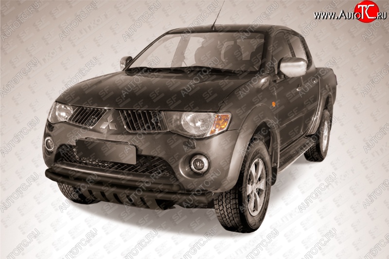 10 299 р. Защита переднего бампера d57+d57 двойная  Mitsubishi L200  4 (2006-2014)  дорестайлинг (Цвет: серебристый)  с доставкой в г. Майкоп