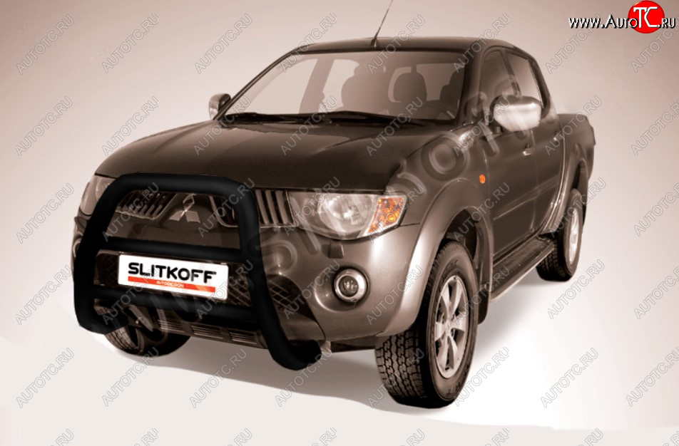 27 449 р. Защита переднего бампера Slitkoff (Ø76 мм, кенгурятник)  Mitsubishi L200  4 (2006-2014)  дорестайлинг (Цвет: черный)  с доставкой в г. Майкоп