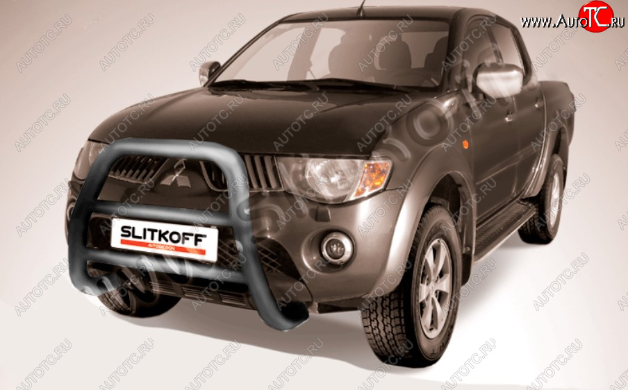 27 449 р. Защита переднего бампера Slitkoff (Ø76 мм, кенгурятник)  Mitsubishi L200  4 (2006-2014)  дорестайлинг (Цвет: серебристый)  с доставкой в г. Майкоп