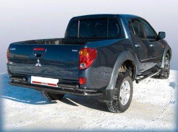Защита заднего бампера Slitkoff (Ø 57 мм) Mitsubishi L200 ( 4,  5 KK,KL) (2006-2022)  дорестайлинг, рестайлинг (Сталь с полимерным покрытием. Цвет: черный)