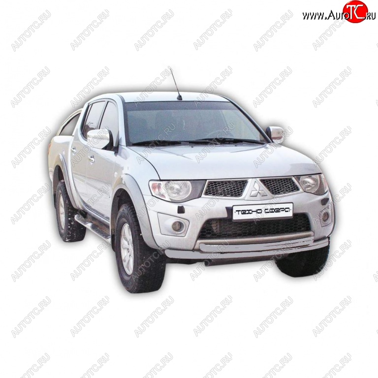 11 699 р. Защита переднего бампера ТехноСфера (Техно Сфера) Mitsubishi L200 4  дорестайлинг (2006-2014) (Серебристый)  с доставкой в г. Майкоп