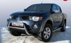 Усиленная низкая защита переднего бампера из трубы диаметром 57 мм Slitkoff Mitsubishi L200  4 (2006-2014)  дорестайлинг