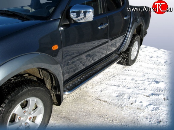 15 349 р. Широкая защита порогов с трубой диаметром 57 мм Slitkoff Mitsubishi L200 5 KK,KL рестайлинг (2018-2022)  с доставкой в г. Майкоп